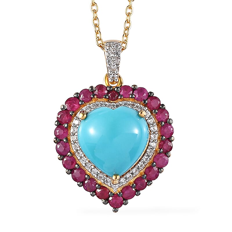 Premium Turquoise and Multi Gemstone 4.00 ctw Pendant Necklace in 18K Vermeil Yellow Gold Over Sterling Silver 20 Inches