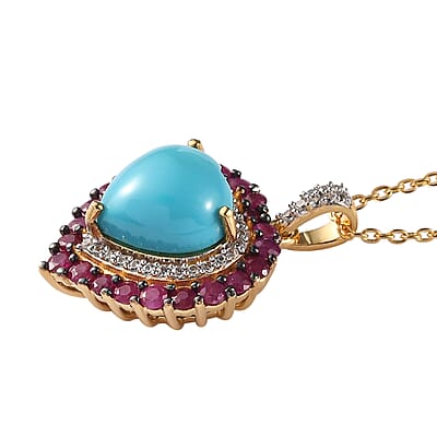 Premium Turquoise and Multi Gemstone 4.00 ctw Pendant Necklace in 18K Vermeil Yellow Gold Over Sterling Silver 20 Inches