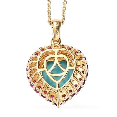 Premium Turquoise and Multi Gemstone 4.00 ctw Pendant Necklace in 18K Vermeil Yellow Gold Over Sterling Silver 20 Inches