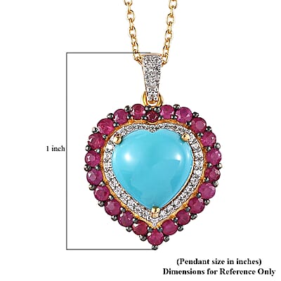 Premium Turquoise and Multi Gemstone 4.00 ctw Pendant Necklace in 18K Vermeil Yellow Gold Over Sterling Silver 20 Inches