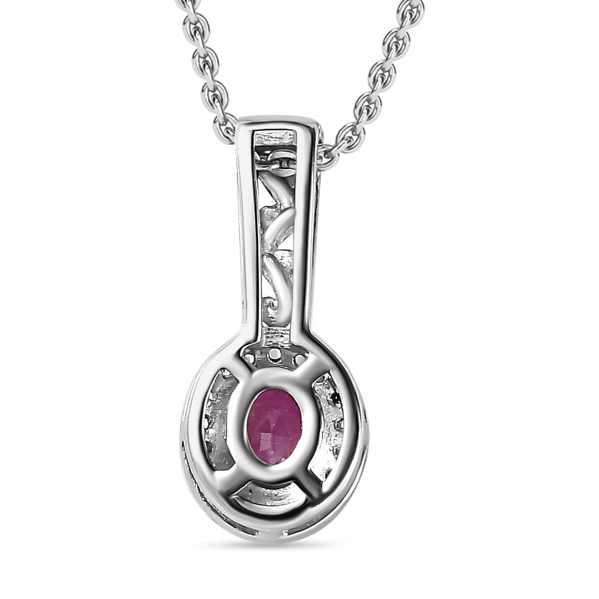 Premium Montepuez Ruby and White Zircon 1.10 ctw Halo Ring (Size 10.0) and Pendant Necklace in Vermeil YG and Platinum Over Sterling Silver 20 Inches image number 8