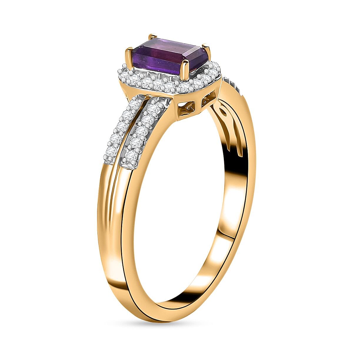 African Amethyst, White Zircon Halo Ring (Size 5.0) and Pendant Necklace 20 Inches in Vermeil Yellow Gold Over Sterling Silver 1.70 ctw image number 4