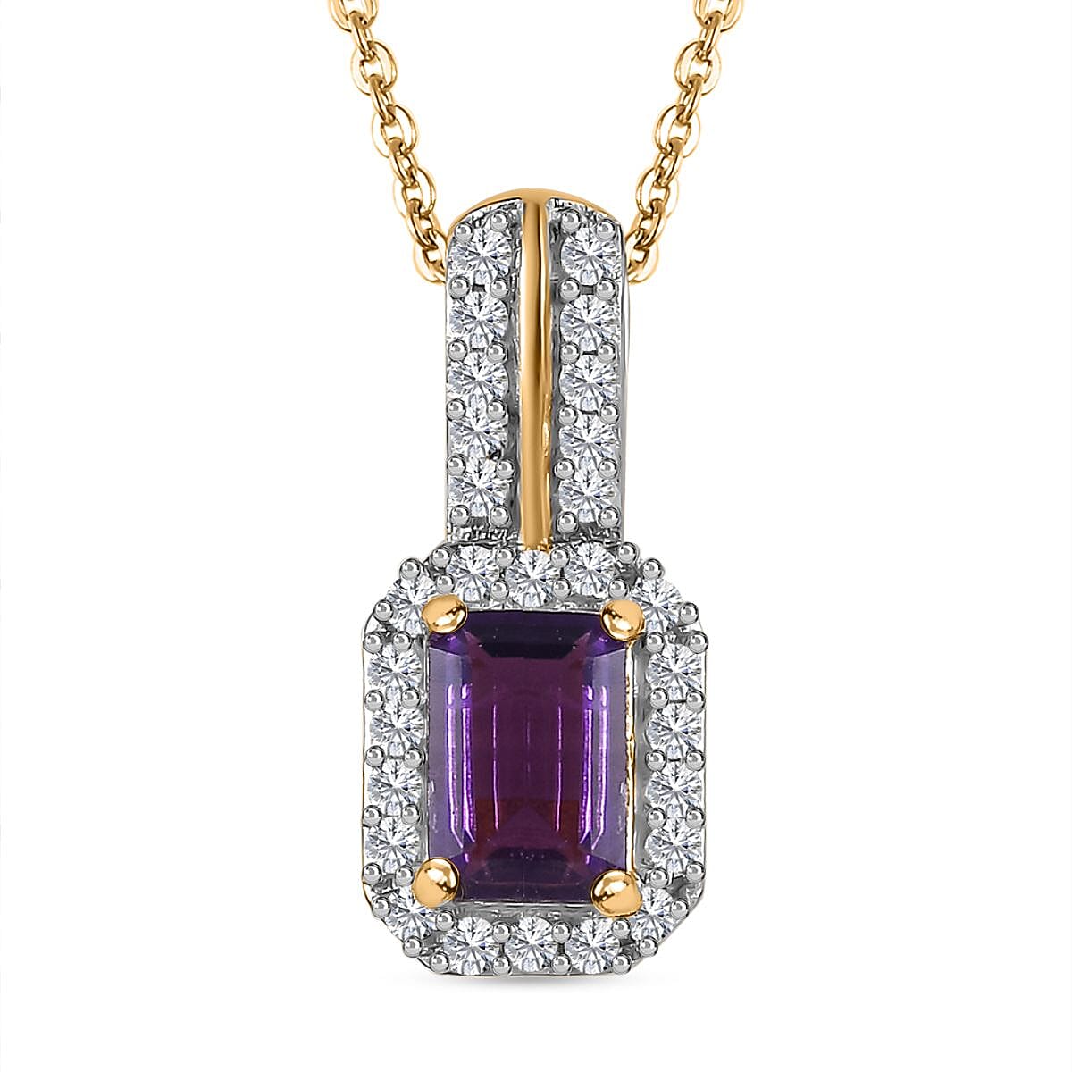 African Amethyst, White Zircon Halo Ring (Size 5.0) and Pendant Necklace 20 Inches in Vermeil Yellow Gold Over Sterling Silver 1.70 ctw