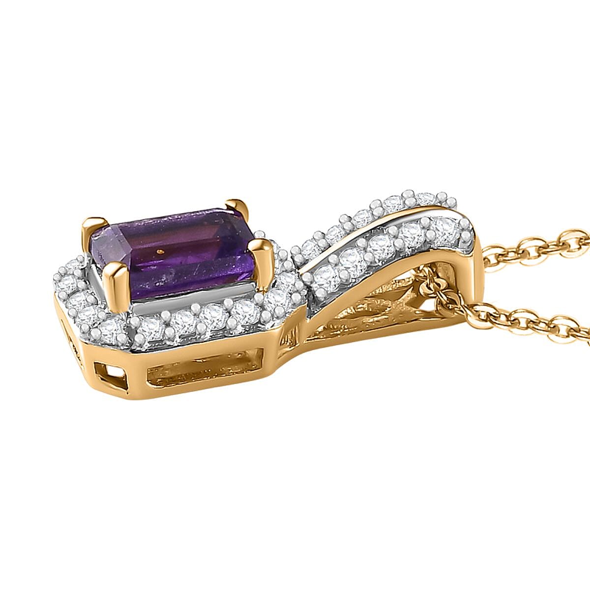 African Amethyst, White Zircon Halo Ring (Size 5.0) and Pendant Necklace 20 Inches in Vermeil Yellow Gold Over Sterling Silver 1.70 ctw image number 7