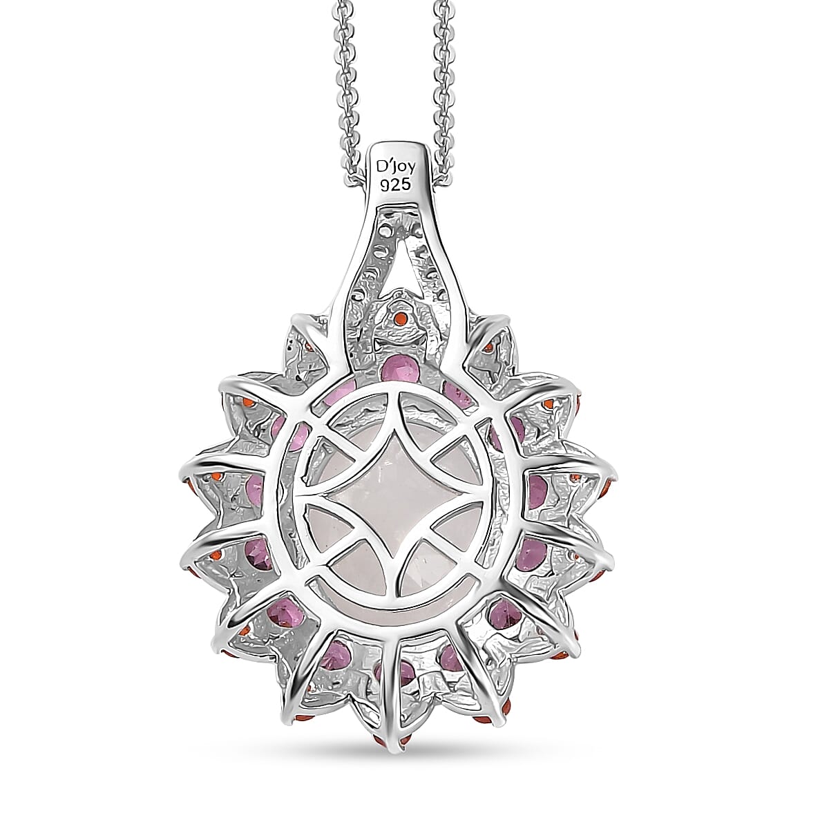 Premium Rainbow Moonstone and Multi Gemstone Floral Pendant Necklace 20 Inches in Vermeil YG and Platinum Over Sterling Silver 7.40 ctw