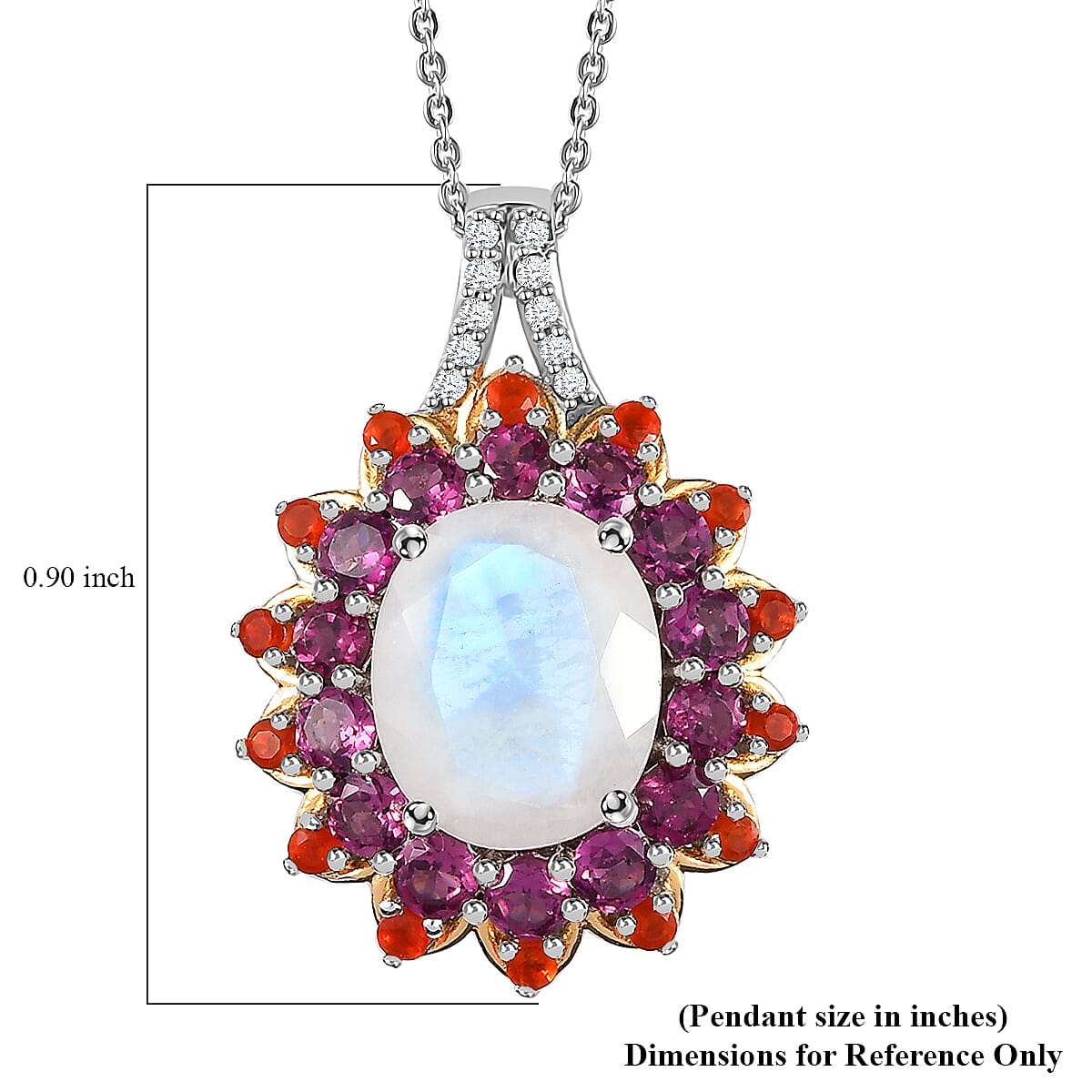 Premium Rainbow Moonstone and Multi Gemstone Floral Pendant Necklace 20 Inches in Vermeil YG and Platinum Over Sterling Silver 7.40 ctw