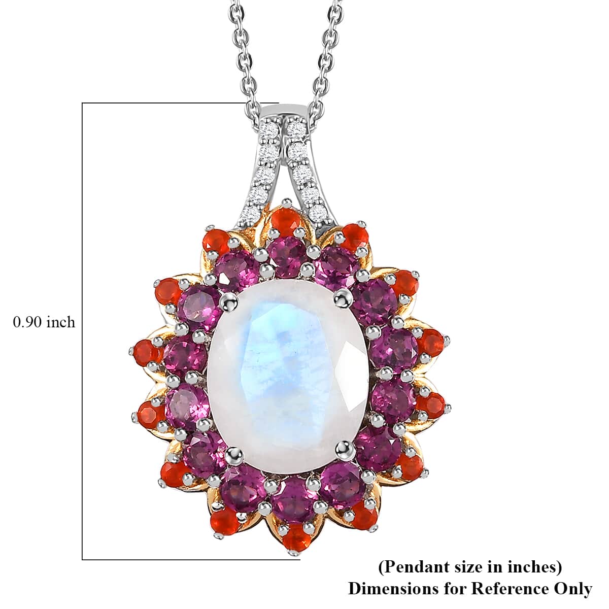 Premium Rainbow Moonstone and Multi Gemstone Floral Pendant Necklace 20 Inches in Vermeil YG and Platinum Over Sterling Silver 7.40 ctw image number 6