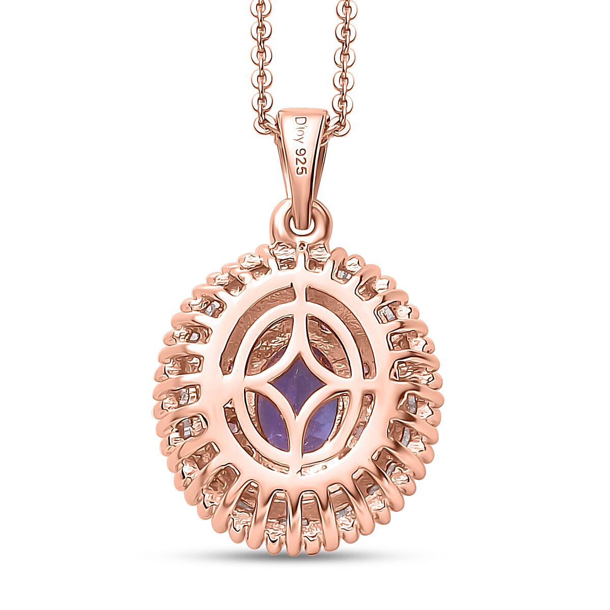 AAA Tanzanite, Madagascar Pink Sapphire and Diamond Double Halo Pendant Necklace 20 Inches in Vermeil Rose Gold Over Sterling Silver 1.50 ctw