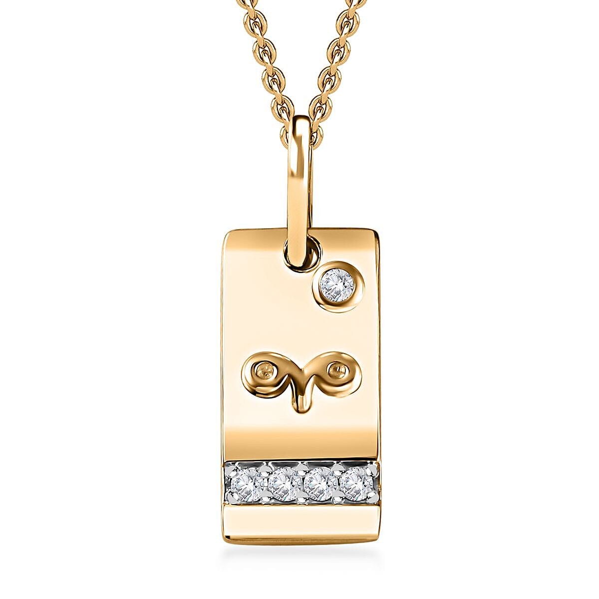 Orissa Rhodolite Garnet and Moissanite Aries Zodiac Medallion Pendant Necklace 20 Inches in Vermeil Yellow Gold Over Sterling Silver 0.20 ctw