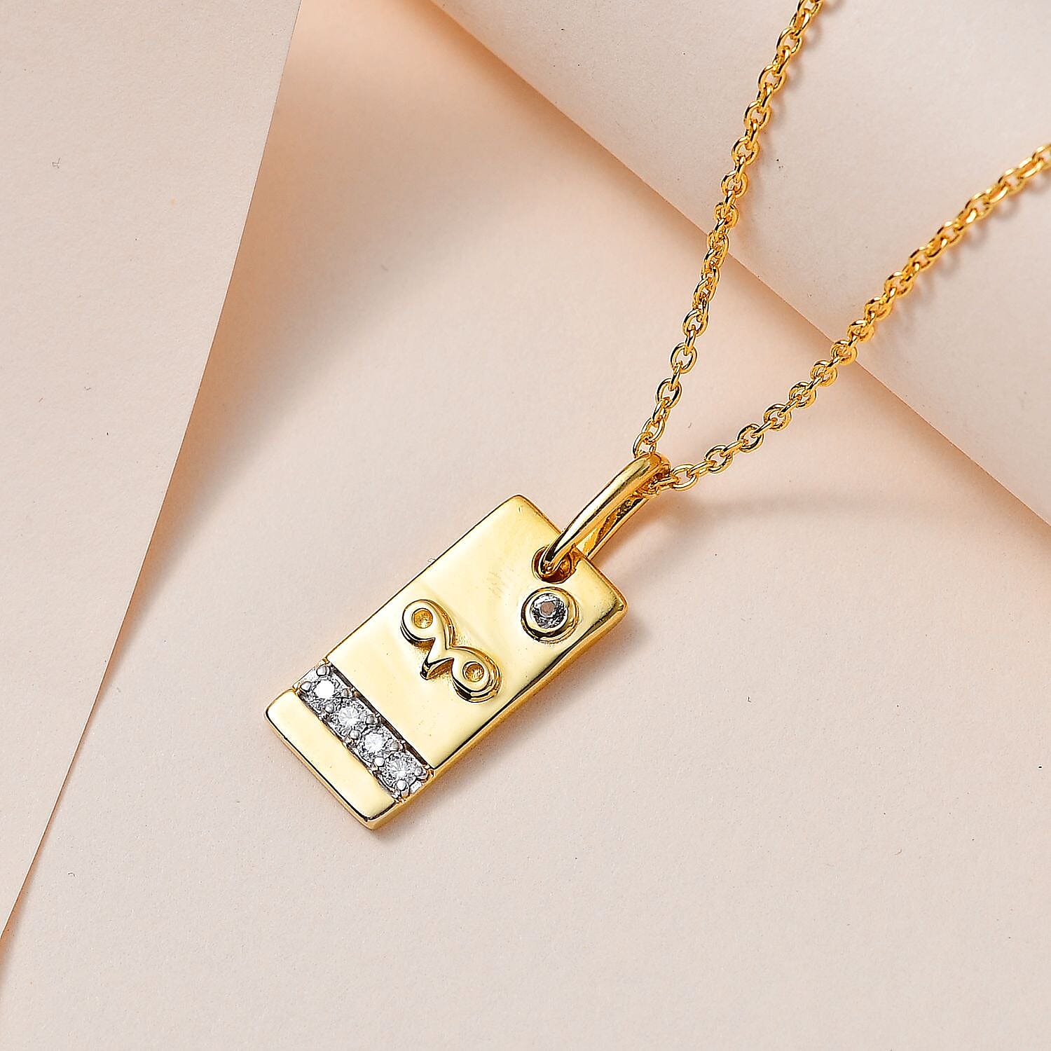 Orissa Rhodolite Garnet and Moissanite Aries Zodiac Medallion Pendant Necklace 20 Inches in Vermeil Yellow Gold Over Sterling Silver 0.20 ctw