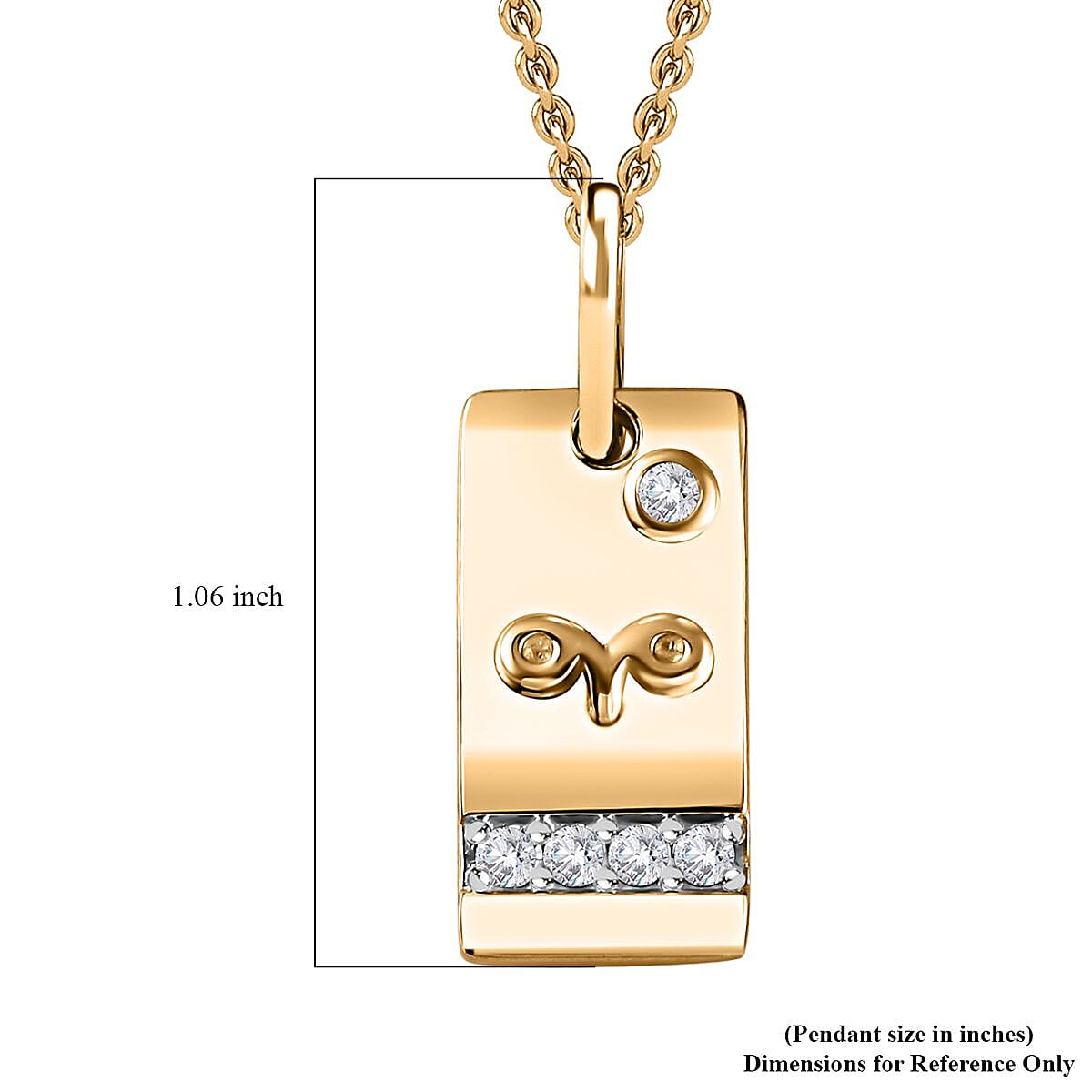 Orissa Rhodolite Garnet and Moissanite Aries Zodiac Medallion Pendant Necklace 20 Inches in Vermeil Yellow Gold Over Sterling Silver 0.20 ctw