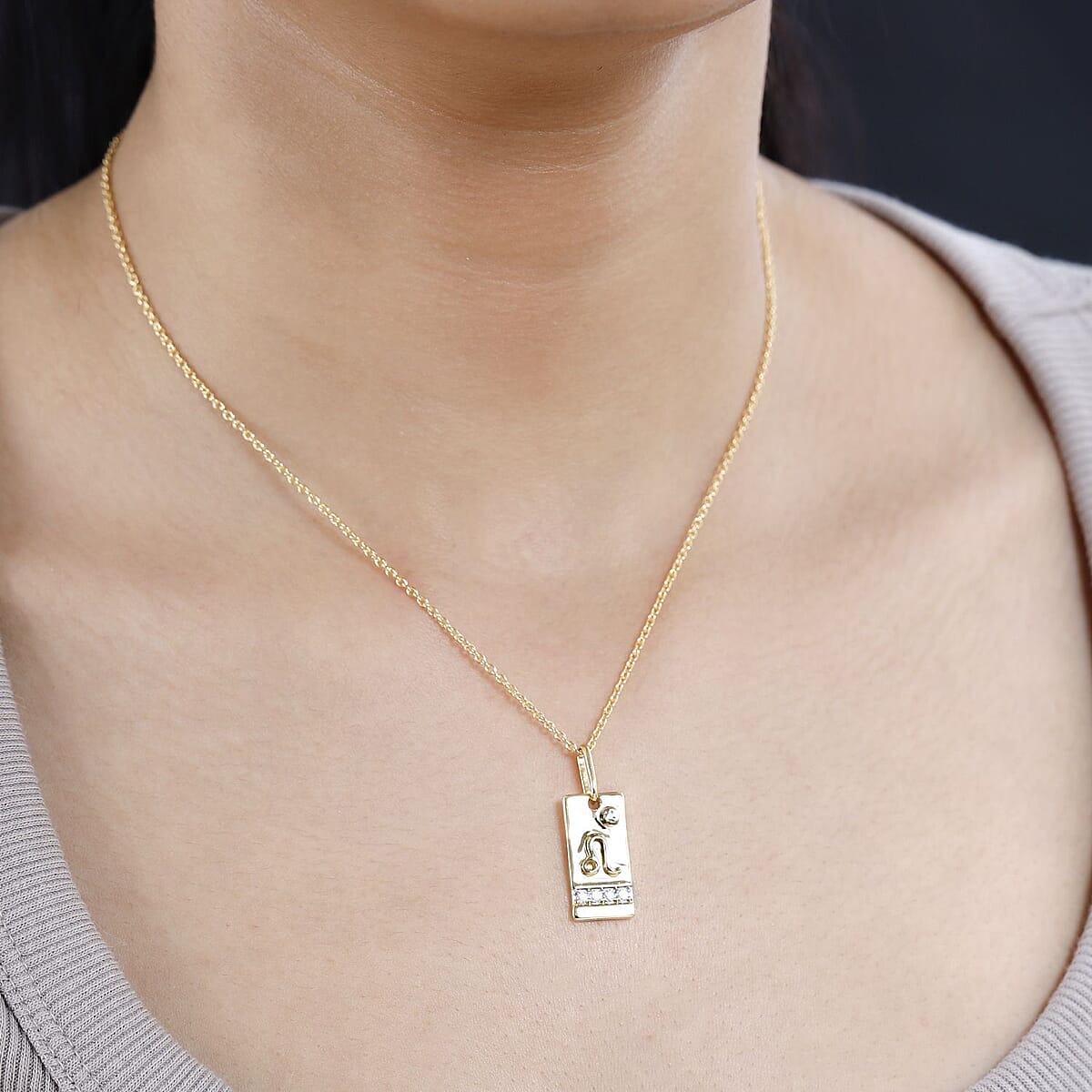 Peridot and Moissanite Leo Zodiac Medallion Pendant Necklace 20 Inches in Vermeil Yellow Gold Over Sterling Silver 0.20 ctw image number 2