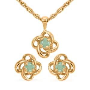 Simulated Emerald Stud Earrings and Pendant Necklace 18 Inches in Goldtone 1.35 ctw