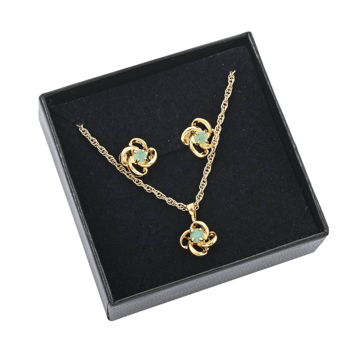Simulated Emerald Stud Earrings and Pendant Necklace 18 Inches in Goldtone 1.35 ctw image number 7