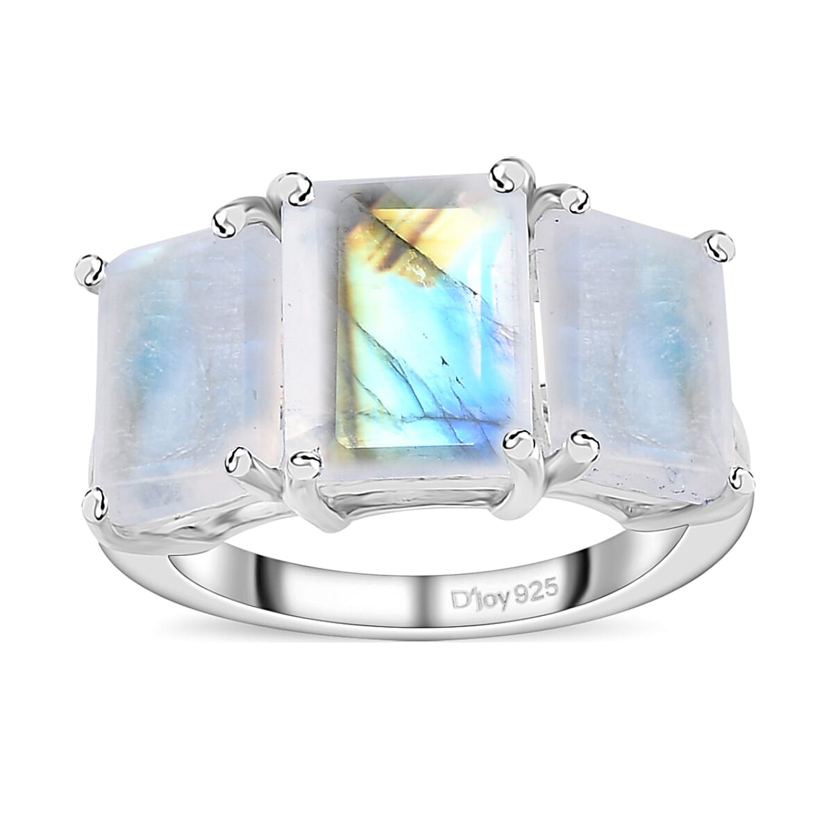 Premium Rainbow Moonstone 3 Stone Ring (Size 9.0) and Pendant Necklace 20 Inches in Platinum Over Sterling Silver 10.85 ctw image number 4