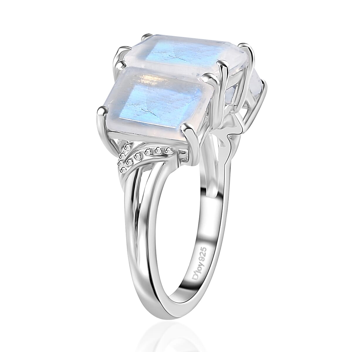 Premium Rainbow Moonstone 3 Stone Ring (Size 9.0) and Pendant Necklace 20 Inches in Platinum Over Sterling Silver 10.85 ctw image number 5