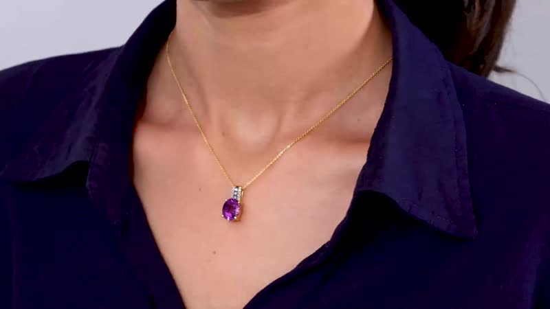Moroccan Amethyst, Natural Champagne and White Diamond Pendant Necklace 20 Inches in Vermeil Yellow Gold Over Sterling Silver 3.50 ctw