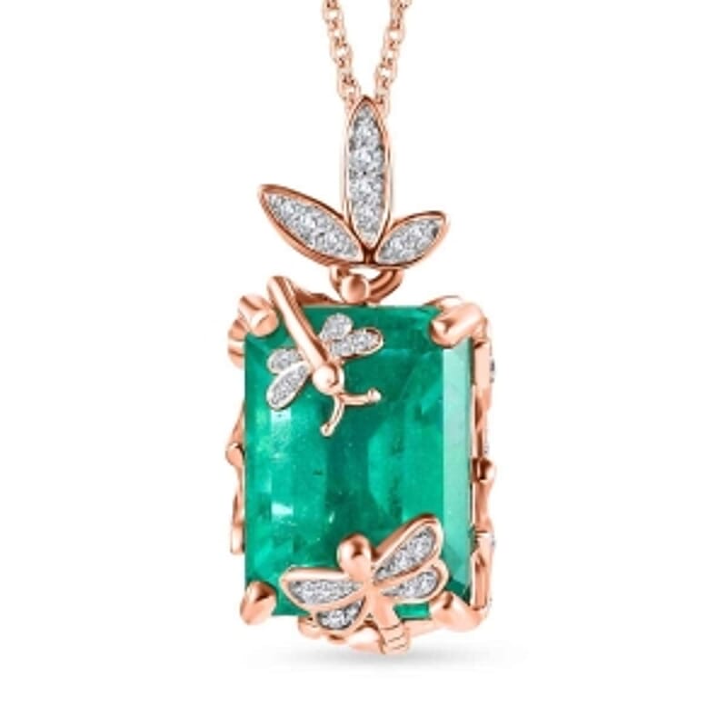 Emeraldine Triplet Quartz and Multi Gemstone Pendant 16.28 ctw Necklace in Vermeil RG Over Sterling Silver 18 Inches