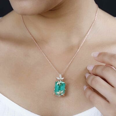 Emeraldine Triplet Quartz and Multi Gemstone Pendant 16.28 ctw Necklace in Vermeil RG Over Sterling Silver 18 Inches