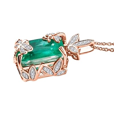 Emeraldine Triplet Quartz and Multi Gemstone Pendant 16.28 ctw Necklace in Vermeil RG Over Sterling Silver 18 Inches