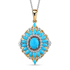 Premium Sleeping Beauty Turquoise and Multi Gemstone Cocktail Pendant Necklace 20 Inches in Vermeil YG and Platinum Over Sterling Silver 4.50 ctw