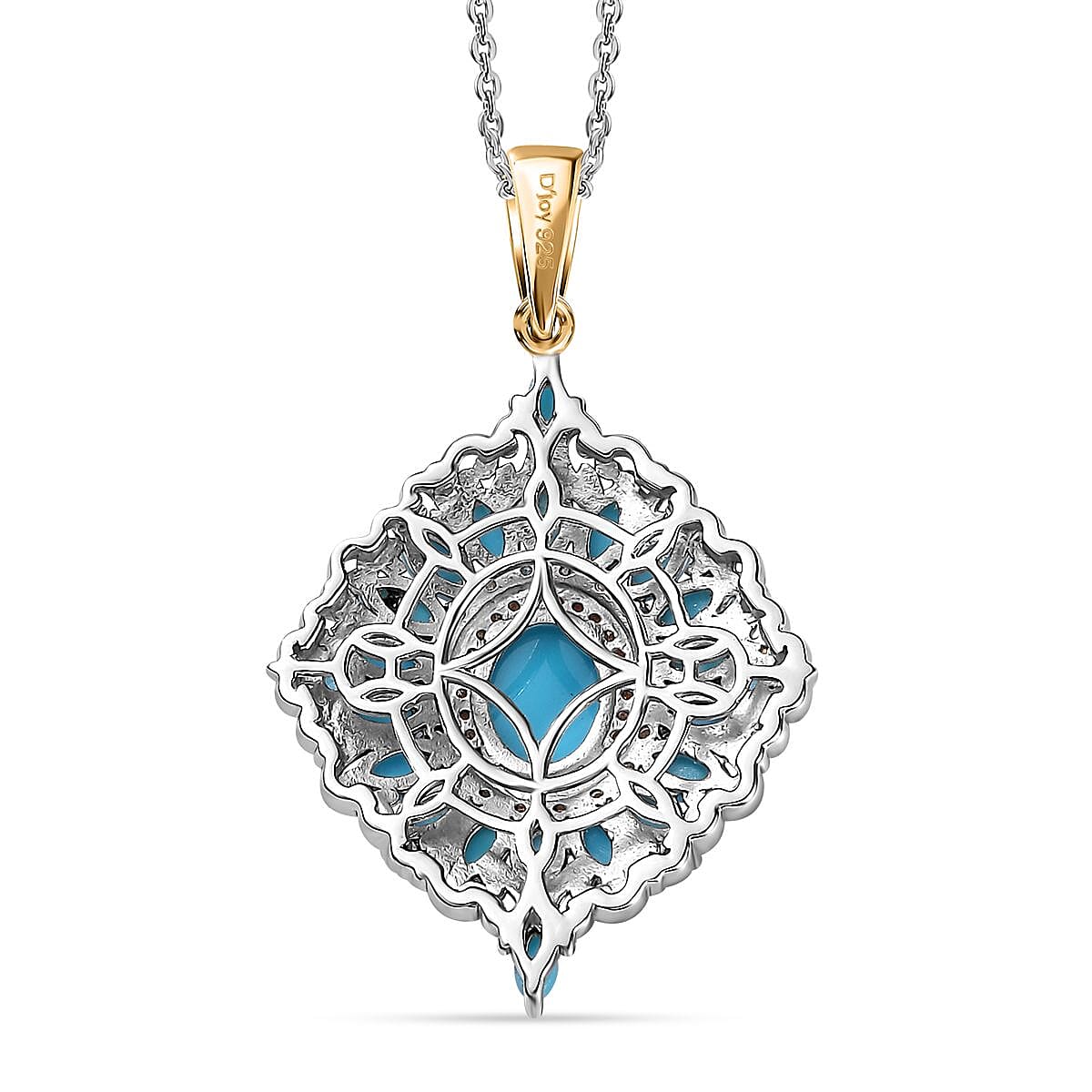 Premium Sleeping Beauty Turquoise and Multi Gemstone Cocktail Pendant Necklace 20 Inches in Vermeil YG and Platinum Over Sterling Silver 4.50 ctw image number 4