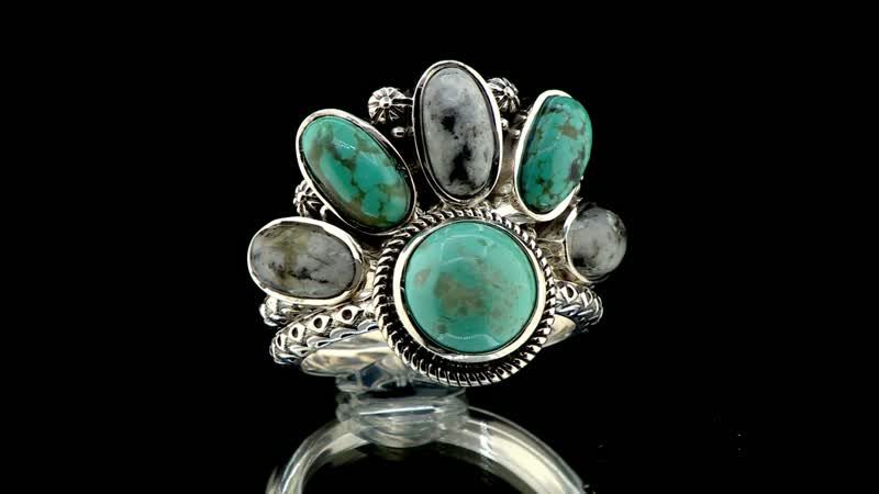 Artisan Crafted Premium Sierra Nevada Turquoise, White Buffalo Set of 2 Ring in Sterling Silver (Size 7.0) 5.35 ctw
