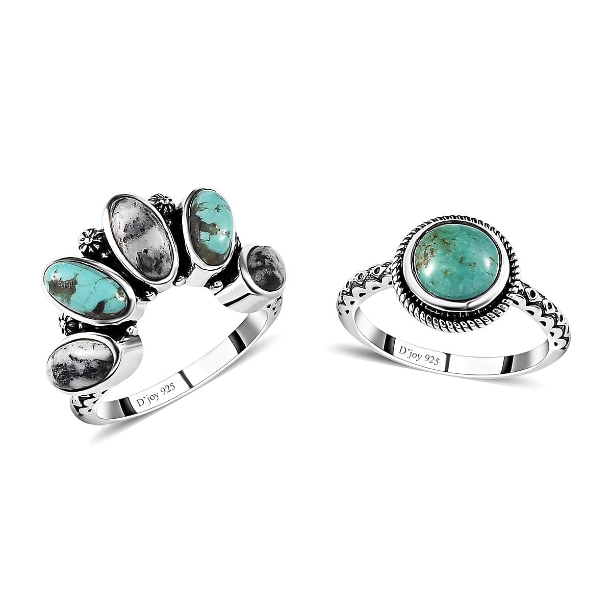 Artisan Crafted Sierra Nevada Turquoise and White Buffalo 5.35 ctw Set of 2 Ring in Sterling Silver (Size 6)