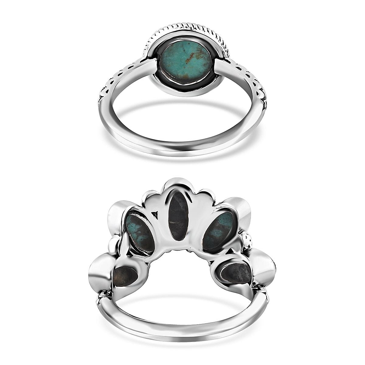Artisan Crafted Sierra Nevada Turquoise and White Buffalo 5.35 ctw Set of 2 Ring in Sterling Silver (Size 6)
