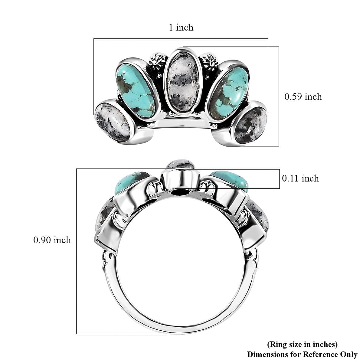 Artisan Crafted Sierra Nevada Turquoise and White Buffalo 5.35 ctw Set of 2 Ring in Sterling Silver (Size 6)