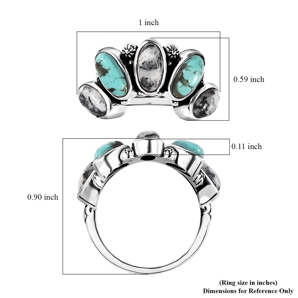 Artisan Crafted Sierra Nevada Turquoise and White Buffalo Set of 2 Ring in Sterling Silver (Size 6) 5.35 ctw image number 7