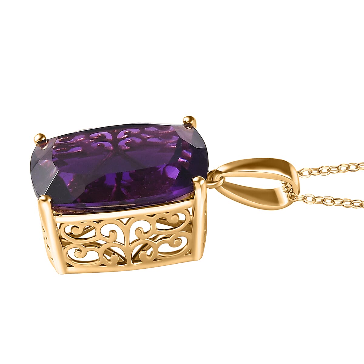 African Amethyst Solitaire Pendant Necklace 20 Inches in Vermeil Yellow Gold Over Sterling Silver 18.15 ctw image number 3