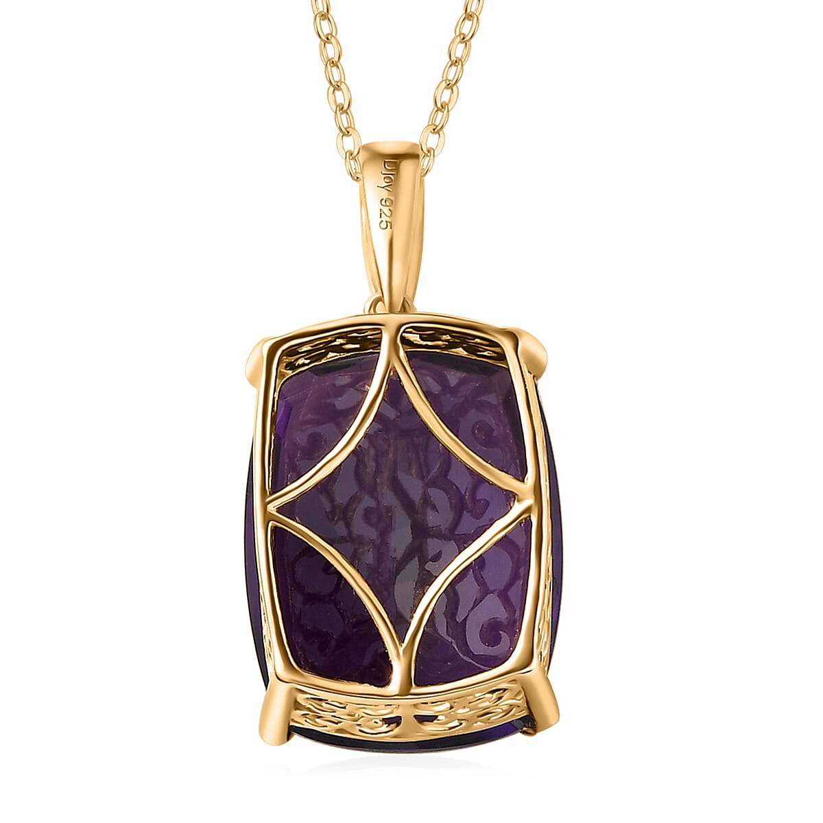 African Amethyst Solitaire Pendant Necklace 20 Inches in Vermeil Yellow Gold Over Sterling Silver 18.15 ctw