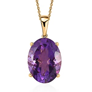 African Amethyst Solitaire Pendant Necklace 20 Inches in Vermeil Yellow Gold Over Sterling Silver 15.40 ctw