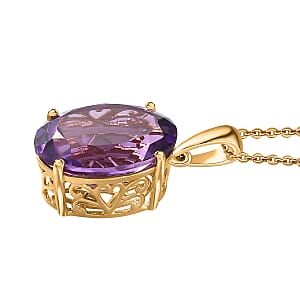 African Amethyst Solitaire Pendant Necklace 20 Inches in Vermeil Yellow Gold Over Sterling Silver 15.40 ctw