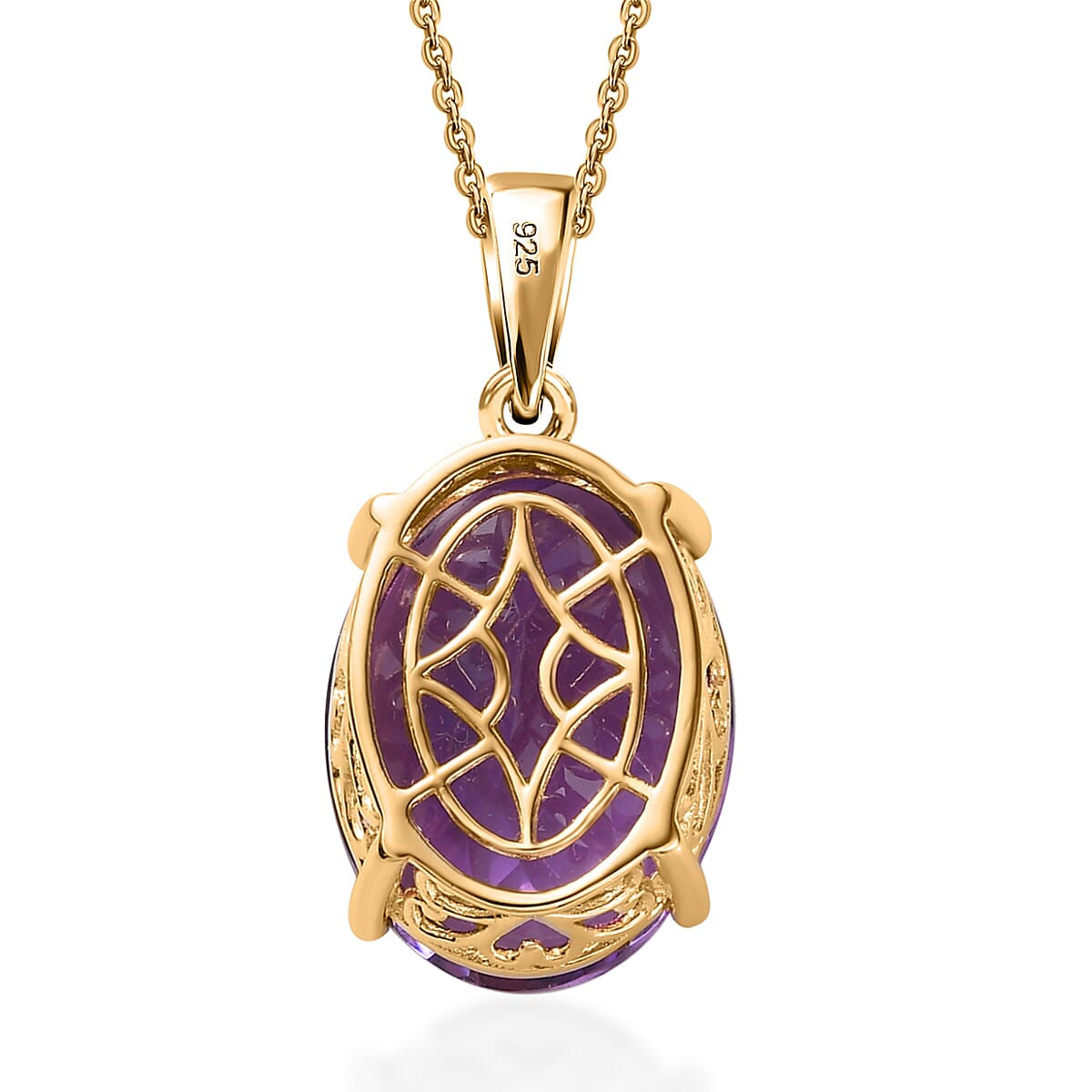 African Amethyst Solitaire Pendant Necklace 20 Inches in Vermeil Yellow Gold Over Sterling Silver 15.40 ctw image number 4