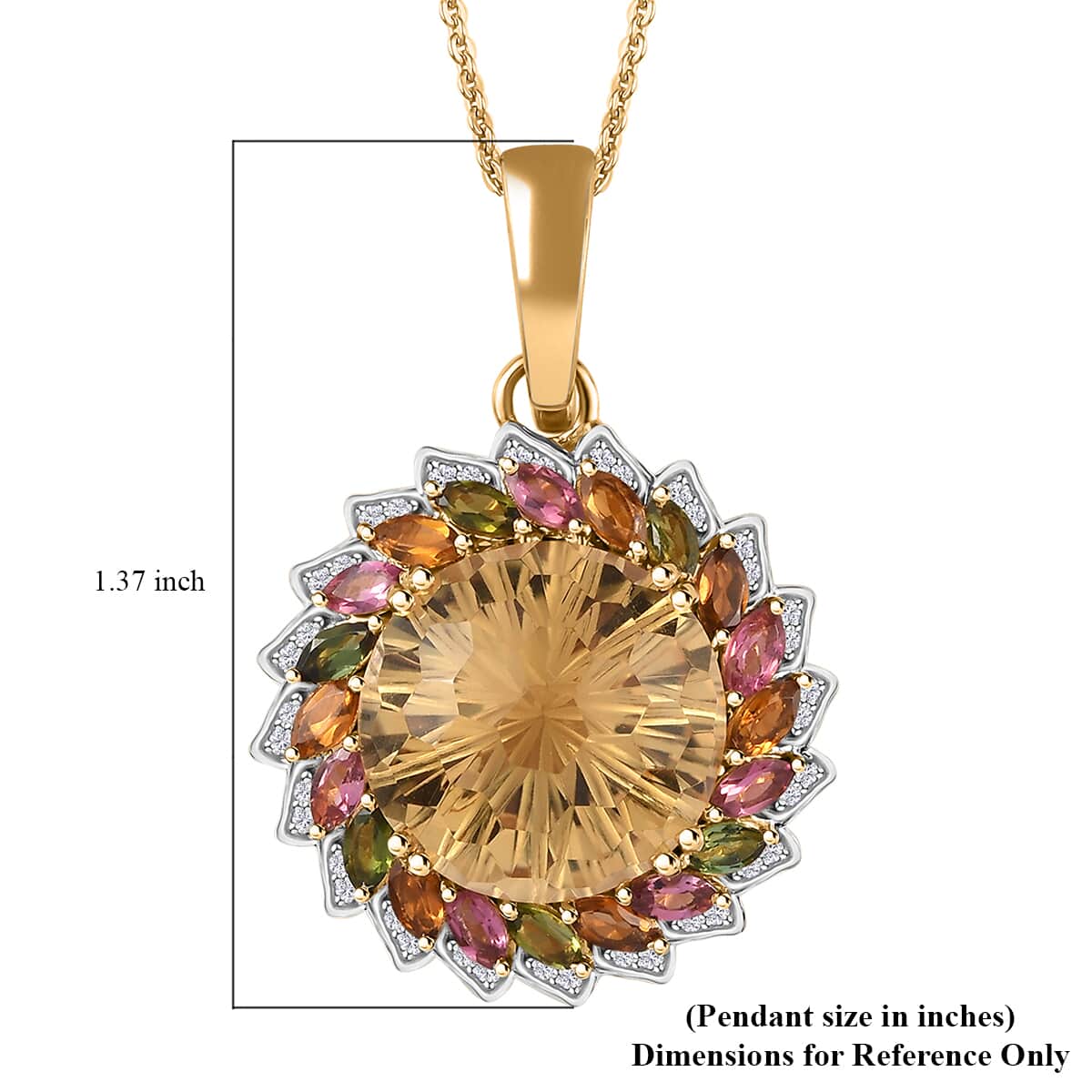 Starburst Cut Brazilian Citrine, Multi-Tourmaline and White Zircon 14.40 ctw Floral Pendant Necklace 18 Inches in Vermeil Yellow Gold Over Sterling Silver image number 5