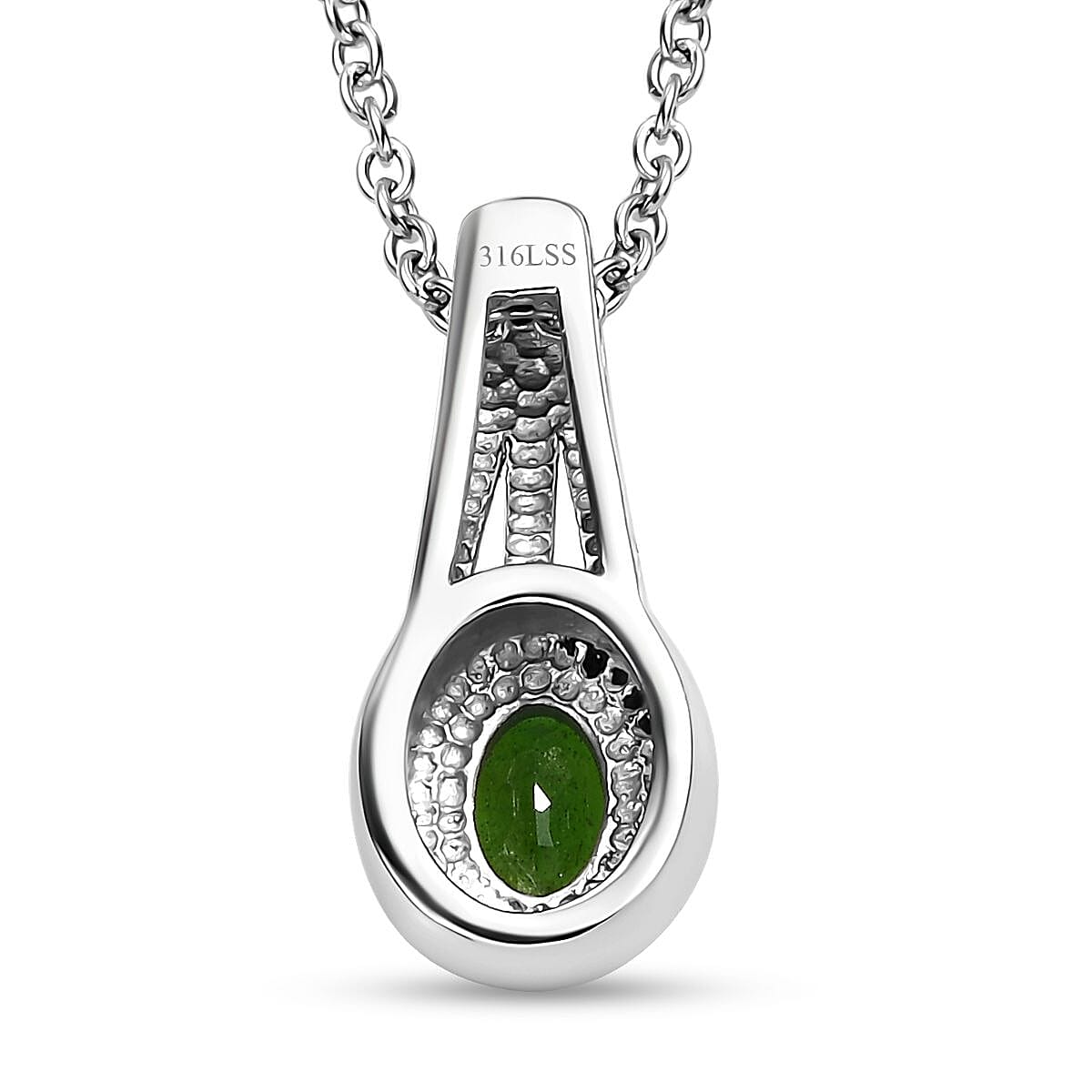 Chrome Diopside Ring (Size 10.0) and Pendant Necklace 20 Inches in Stainless Steel 1.65 ctw