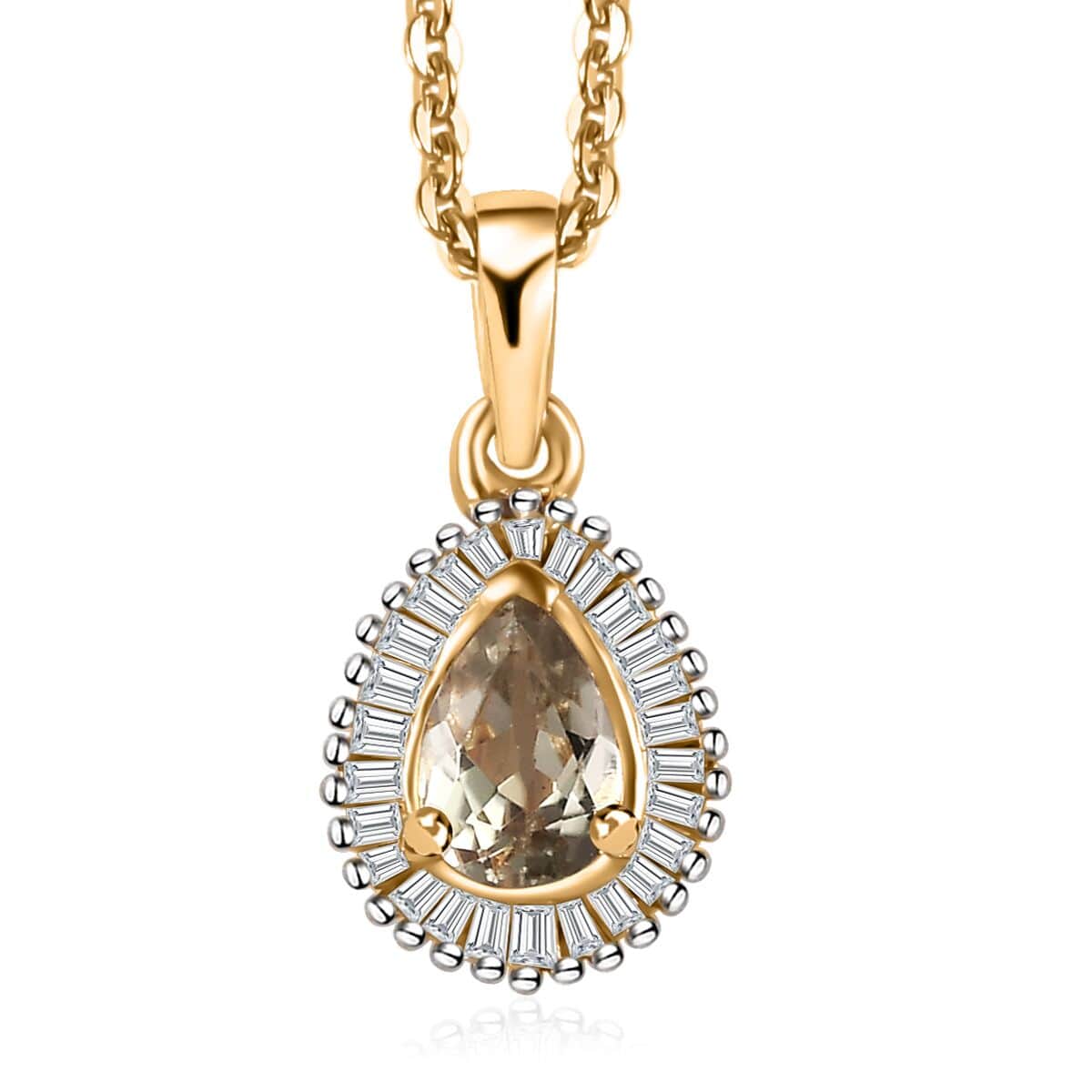 AAA Turkizite and Diamond Halo Pendant Necklace 20 Inches in Vermeil Yellow Gold Over Sterling Silver 0.60 ctw image number 0