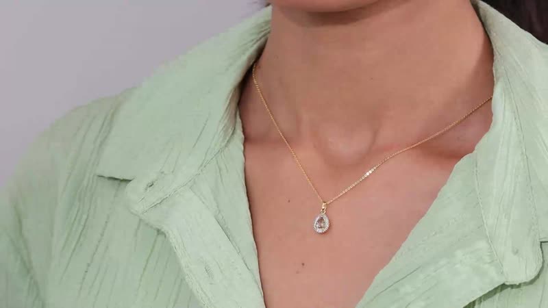 AAA Turkizite and Diamond Halo Pendant Necklace 20 Inches in Vermeil Yellow Gold Over Sterling Silver 0.60 ctw