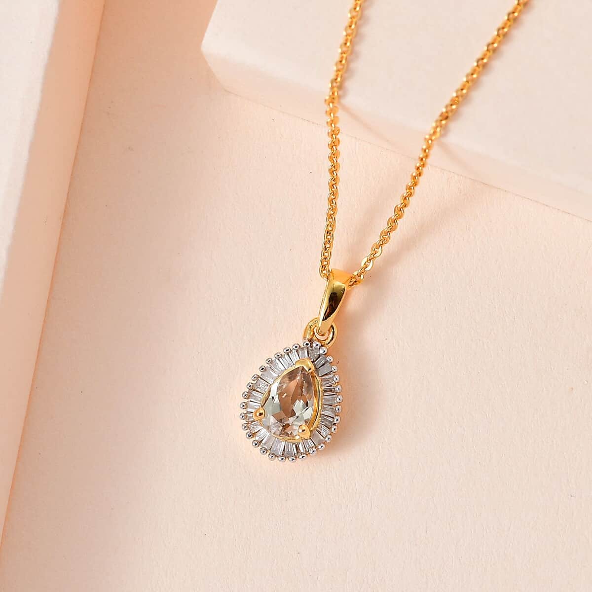 AAA Turkizite and Diamond Halo Pendant Necklace 20 Inches in Vermeil Yellow Gold Over Sterling Silver 0.60 ctw image number 1