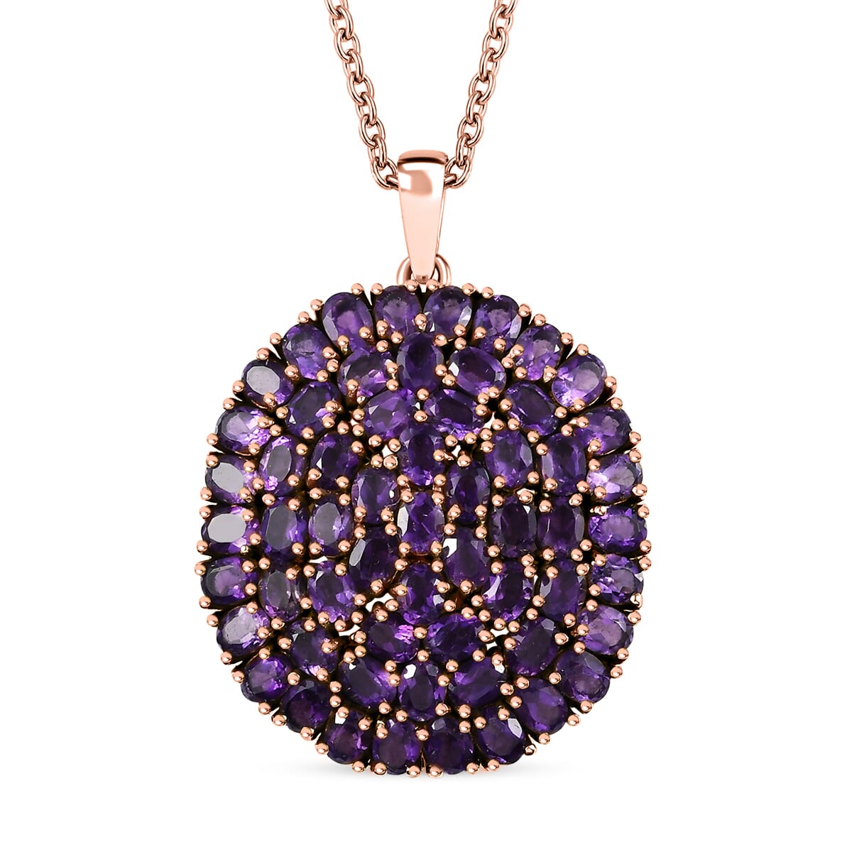 Karis African Amethyst Cluster Pendant in 18K RG Plated with ION Plated RG Stainless Steel Necklace 20 Inches 11.60 ctw image number 0