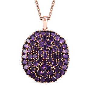 Karis African Amethyst Cluster Pendant in 18K RG Plated with ION Plated RG Stainless Steel Necklace 20 Inches 11.60 ctw