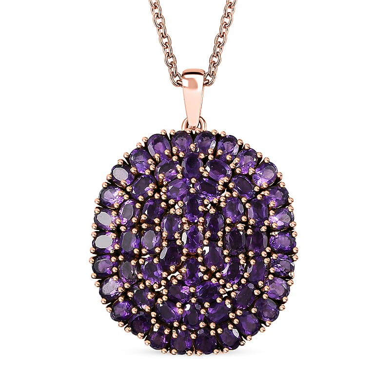 Karis African Amethyst Cluster Pendant in 18K RG Plated with ION Plated RG Stainless Steel Necklace 20 Inches 11.60 ctw