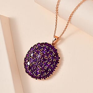 Karis African Amethyst Cluster Pendant in 18K RG Plated with ION Plated RG Stainless Steel Necklace 20 Inches 11.60 ctw