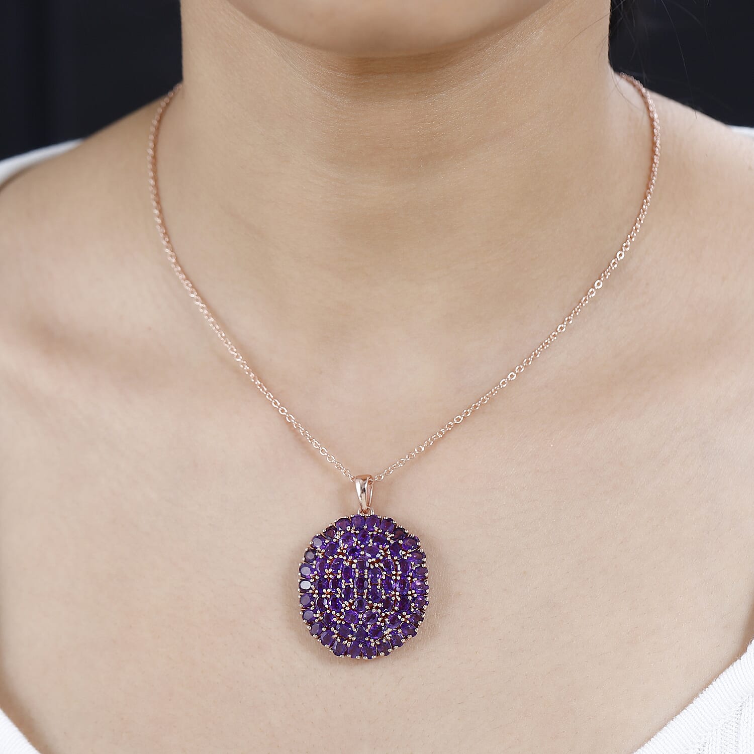 Karis African Amethyst Cluster Pendant in 18K RG Plated with ION Plated RG Stainless Steel Necklace 20 Inches 11.60 ctw