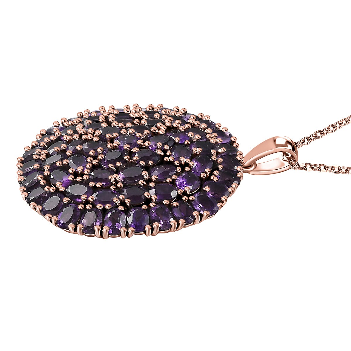 Karis African Amethyst Cluster Pendant in 18K RG Plated with ION Plated RG Stainless Steel Necklace 20 Inches 11.60 ctw