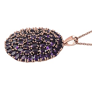 Karis African Amethyst Cluster Pendant in 18K RG Plated with ION Plated RG Stainless Steel Necklace 20 Inches 11.60 ctw