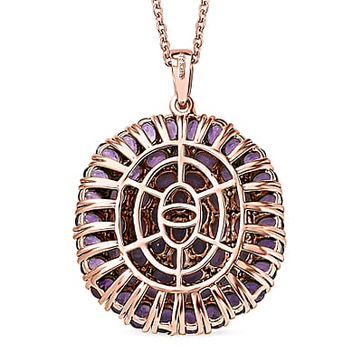 Karis African Amethyst Cluster Pendant in 18K RG Plated with ION Plated RG Stainless Steel Necklace 20 Inches 11.60 ctw