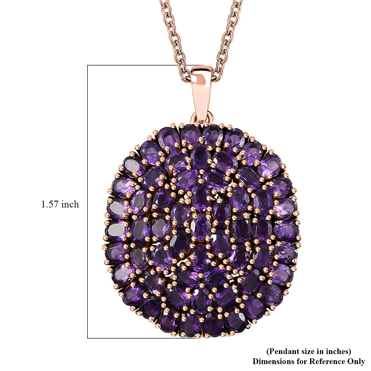 Karis African Amethyst Cluster Pendant in 18K RG Plated with ION Plated RG Stainless Steel Necklace 20 Inches 11.60 ctw